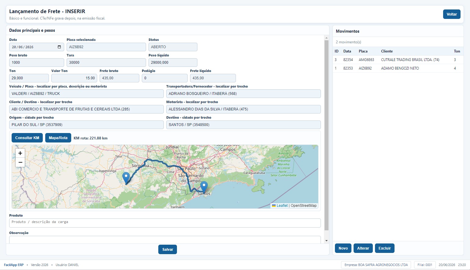 Controle de fretes e mapa de rotas no FacilApp
