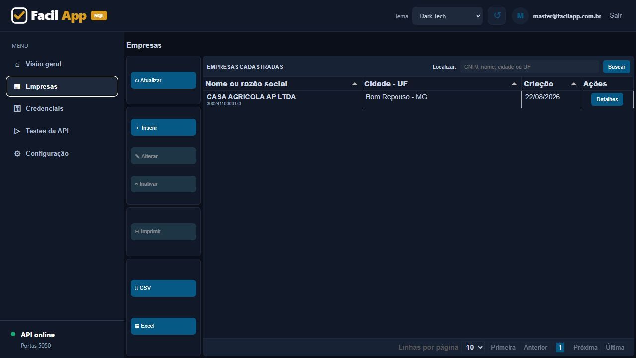 Credenciais da API SQL