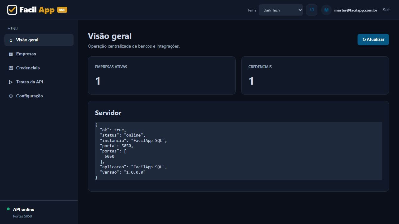 Painel da API FacilApp SQL multi-banco